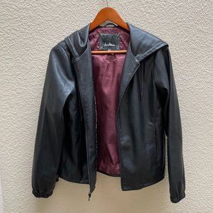 Sam Edelman Black Faux Leather Hooded Jacket SM